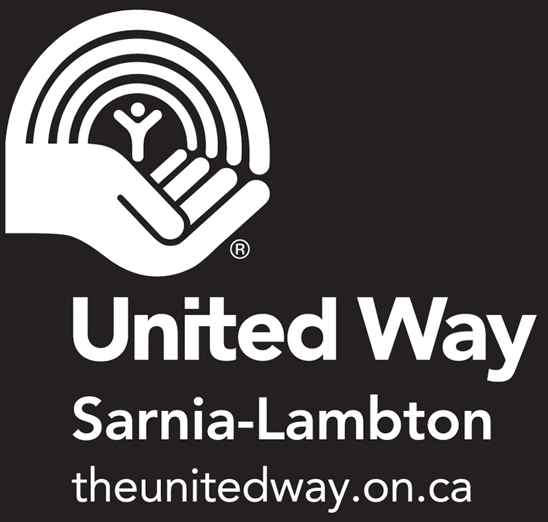 United Way logo vertical with url white on black