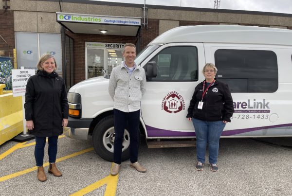 Representatives from both CF industries and Lambton elderly outreach promoting United Way funding for transportation services throughout Lambton county.