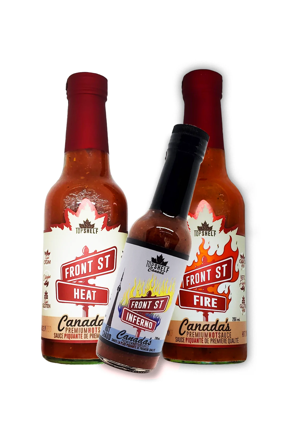 Gift pack of Top Shelf Canada hot sauce.