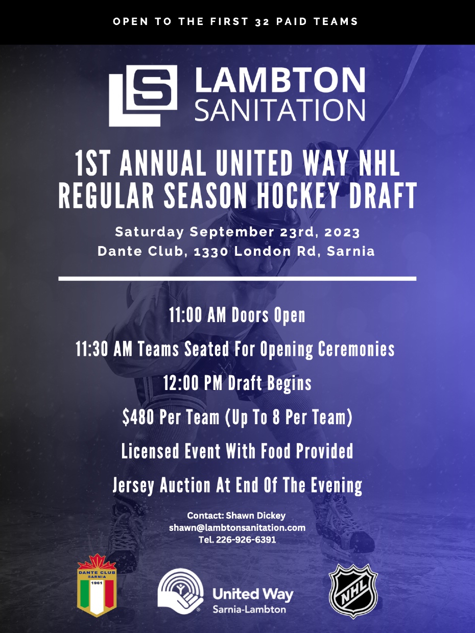 Poster promoting the 2023, 2024 NHL Hockey Draft Fundraiser for United Way