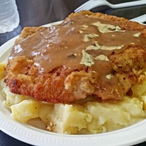 Pork Schnitzel with mashed potatoes and gravy
